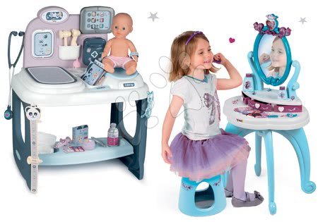 Lékařské vozíky sety - Set zdravotnický pult pro lékaře Baby Care Center Smoby s kosmetickým stolkem Frozen