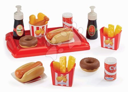 Játékkonyha kiegészítők és edények - Szett hot-dog sültkrumplival és üdítőkkel 100% Chef Écoiffier