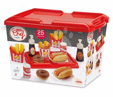 Játékkonyha kiegészítők és edények - Szett hot-dog sültkrumplival és üdítőkkel 100% Chef Écoiffier_1