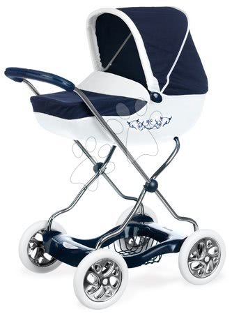 Vozički za punčke in dojenčke - Globoki veliki voziček Shara Inglesina White&Blue Baby Nurse Smoby moder za 42 cm dojenčka višina ročaja 77 cm_1