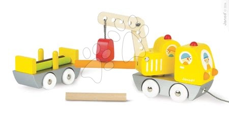 Nákladní auta - Dřevěný magnetický kamion Multi Long Truck & Crane Janod - 1