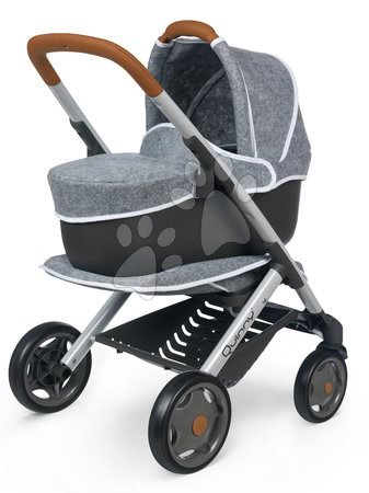 Wózki od 18 miesięcy - Wózek głęboki i spacerówka DeLuxe Maxi Cosi & Quinny Grey Smoby 3w1 z nosidełkiem dla lalki szary_1