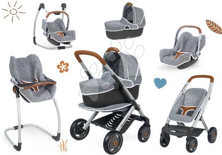 Kočárky pro panenky sety  - Set kočárek hluboký a sportovní DeLuxe Pastel Maxi Cosi&Quinny Grey 3v1 Smoby - 7