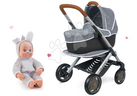 Păpuși - Set cărucior adânc și sportiv DeLuxe Pastel Maxi Cosi&Quinny Grey 3în1 Smoby