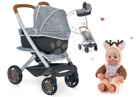 Kočárky pro panenky - Set kočárek hluboký a sportovní DeLuxe Pastel Maxi Cosi&Quinny Grey 3v1 Smoby