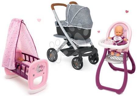 Kinderwagen für Puppen Sets - Puppenwagen-Set DeLuxe Pastell Maxi Cosi&Quinny Sport Grey 3in1 Smoby