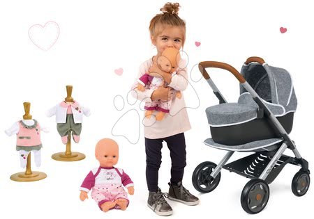 Kinderwagen für Puppen Sets - Puppenwagen-Set DeLuxe Pastell Maxi Cosi&Quinny Sport Grey 3in1 Smoby