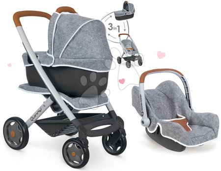 Kočárky pro panenky sety  - Set kočárek hluboký a sportovní DeLuxe Pastel Maxi Cosi&Quinny Grey 3v1 Smoby