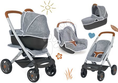 Kinderwagen für Puppen Sets - Set Puppenwagen tief und sportlich DeLuxe Pastell Maxi Cosi & Quinny Grey 3in1 Smoby - 10