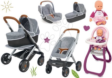 Vozički za punčke in dojenčke kompleti - Komplet globoki in športni voziček DeLuxe Pastel Maxi Cosi&Quinny Grey 3v1 Smoby_1