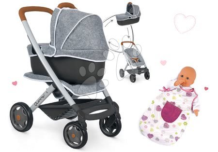 Játékbabák gyerekeknek - Szett mély és sport babakocsi DeLuxe Pastel Maxi Cosi&Quinny Grey 3in1 Smoby