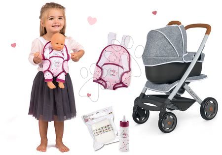 Kočárky pro panenky sety  - Set kočárek hluboký a sportovní DeLuxe Pastel Maxi Cosi&Quinny Grey 3v1 Smoby - 18
