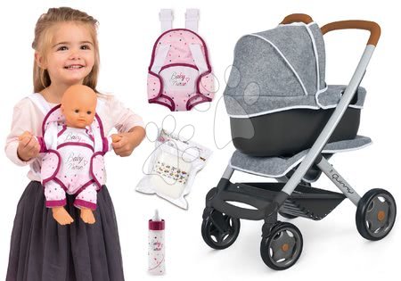 Játékbabák gyerekeknek - Szett mély és sport babakocsi DeLuxe Pastel Maxi Cosi&Quinny Grey 3in1 Smoby