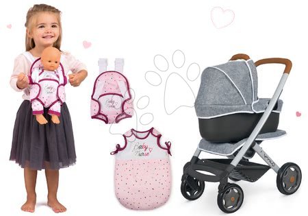 Kinderwagen für Puppen Sets - Set Puppenwagen tief und sportlich DeLuxe Pastell Maxi Cosi & Quinny Grey 3in1 Smoby