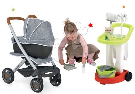 Kočíky pre bábiky sety - Set kočík hlboký a športový DeLuxe Pastel Maxi Cosi&Quinny Grey 3v1 Smoby