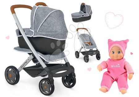 Kočárky pro panenky - Set kočárek hluboký a sportovní DeLuxe Pastel Maxi Cosi&Quinny Grey 3v1 Smoby