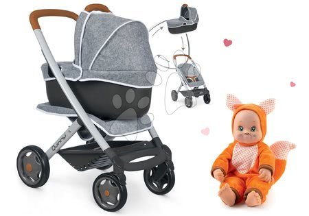 Kočárky pro panenky sety  - Set kočárek hluboký a sportovní DeLuxe Pastel Maxi Cosi&Quinny Grey 3v1 Smoby