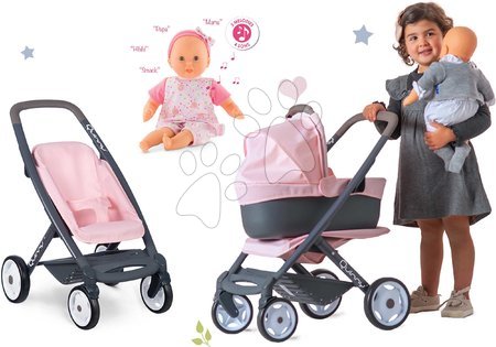 Kinderwagen für Puppen Sets - Set Puppenwagen Dreierkombination Powder Pink 3in1 Maxi Cosi&Quinny Smoby