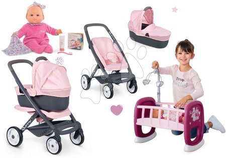 Kinderwagen für Puppen Sets - Set Puppenwagen Dreierkombination Powder Pink 3in1 Maxi Cosi&Quinny Smoby