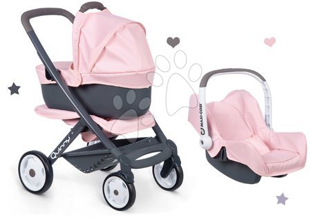Punčke in dojenčki - Komplet kombiniran voziček 3v1 Powder Pink 3in1 Maxi Cosi&Quinny Smoby in avtosedež_1