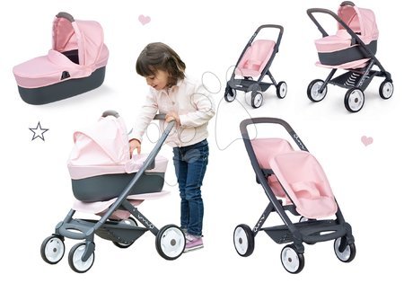 Játék babakocsik - Szett kombinált babakocsi Powder Pink 3in1 Maxi Cosi&Quinny Smoby 