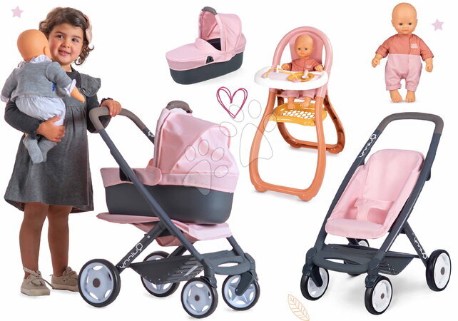 Puppenwagen  - Set Kinderwagen Dreierkombination Powder Pink 3in1 Maxi Cosi & Quinny Smoby