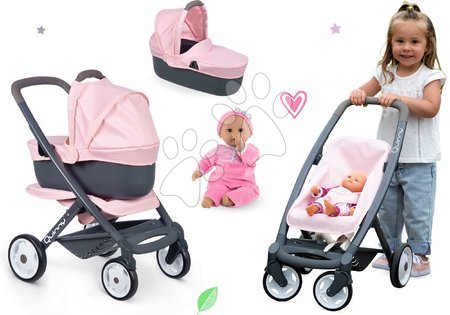 Játék babakocsik - Szett kombinált babakocsi Powder Pink 3in1 Maxi Cosi&Quinny Smoby 