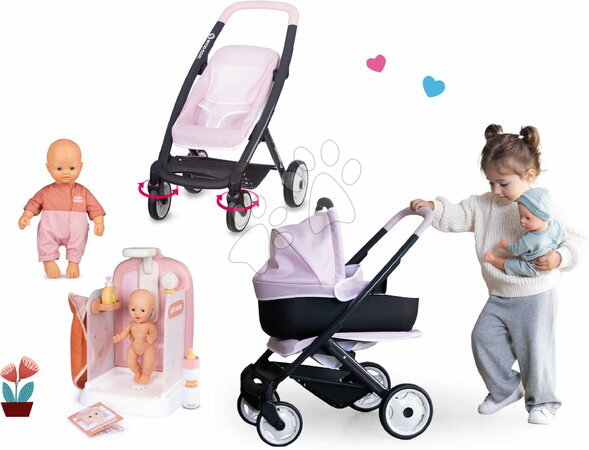 Maxi-Cosi Quinny - Set de poussette combinée 3 en 1 avec poupée, poussette fonctionnelle Pink Maxi Cosi, Quinny et Smoby