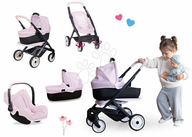Puppenwagen  - Set Kinderwagen Dreikombination mit Autositz Puschair Pink Maxi-Cosi & Quinny Smoby