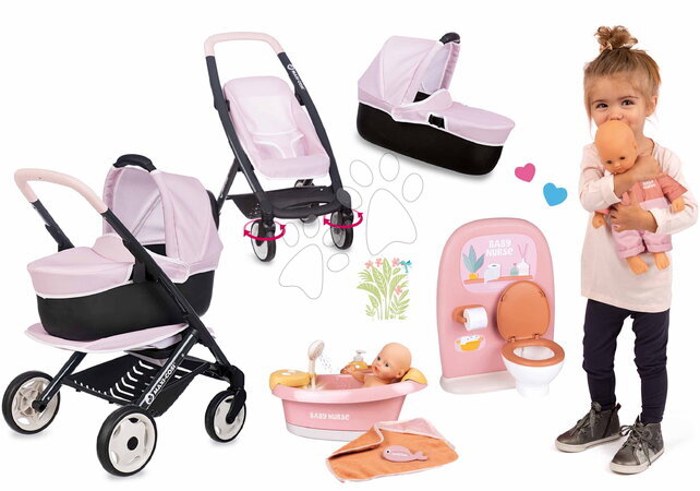 Maxi-Cosi Quinny - Set de poussette 3 en 1 avec poupée et accessoires de salle de bain Puschair Pink Maxi Cosi&Quinny Smoby