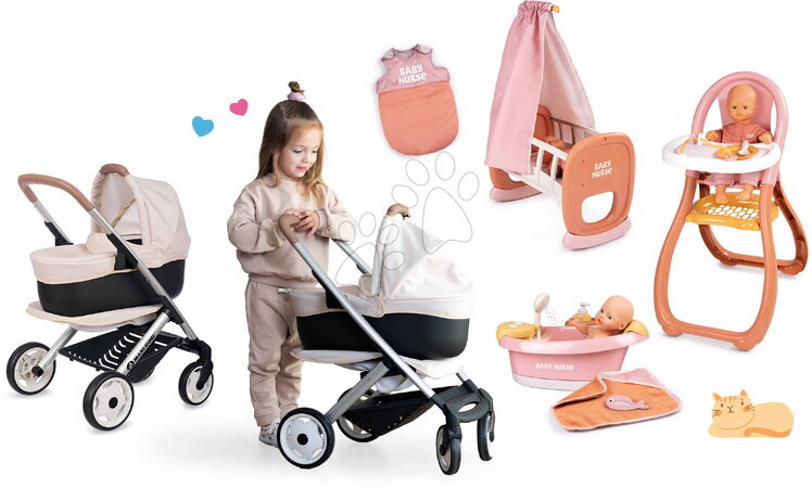 Kolica za lutke setovi - Set trokombinacija kolica s košaricom Puschair Sandy Maxi Cosi & Quinny Smoby