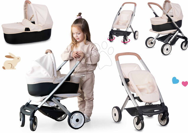 Puppenwagen  - Dreiteiliges Kombi-Kinderwagen-Set Puschair Sandy mit Tragewanne – Maxi Cosi und Quinny Smoby
