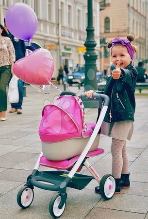 Wózki od 18 miesięcy - Wózek dla lalek 3w1 retro Maxi Cosi & Quinny Smoby z nosidełkiem (rączka 65,5 cm) różowy_1