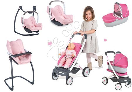 Punčke in dojenčki - Komplet voziček za dojenčka Maxi-Cosi & Quinny 7v1 Smoby (ročaj 65,5 cm) in stol z gugalnikom in sedežem za v avto