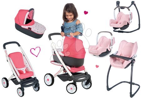 Punčke in dojenčki - Komplet voziček Trio Pastel Maxi Cosi & Quinny Smoby in stolček za hranjenje, avtosedež in gugalnik