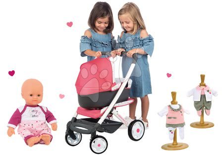 Vozički za punčke in dojenčke - Komplet globoki voziček trikombinacija Trio Pastel Maxi Cosi & Quinny 3v1 Smoby