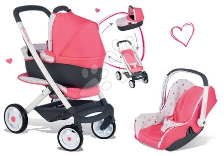Doll pram sets - Trio Pastel Maxi Cosi & Quinny 3in1 Smoby Triple Combination Stroller Set - 19