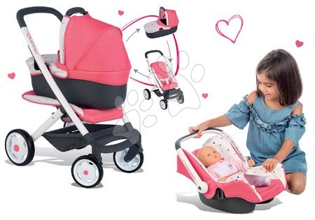 Doll pram sets - Trio Pastel Maxi Cosi & Quinny 3in1 Smoby Triple Combination Stroller Set - 18