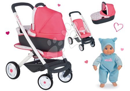 Vozički za punčke in dojenčke - Komplet globoki voziček trikombinacija Trio Pastel Maxi Cosi & Quinny 3v1 Smoby