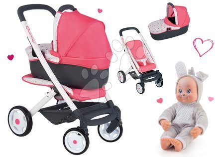 Vozički za punčke in dojenčke - Komplet globoki voziček trikombinacija Trio Pastel Maxi Cosi & Quinny 3v1 Smoby