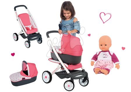 Vozički za punčke in dojenčke - Komplet globoki voziček trikombinacija Trio Pastel Maxi Cosi & Quinny 3v1 Smoby