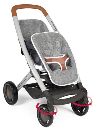 Wózki od 18 miesięcy - Wózek dla dwóch lalek DeLuxe Pastel Maxi Cosi&Quinny Grey Smoby z regulowanym oparciem i wysokością rączki 65 cm