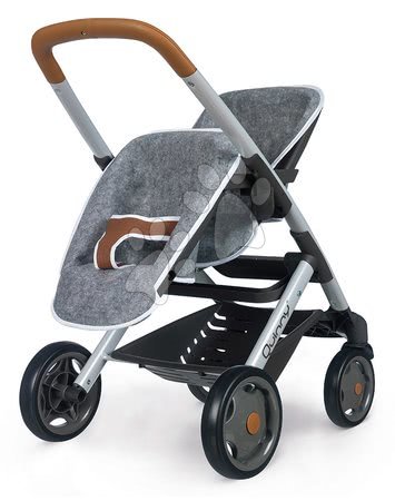 Wózki od 18 miesięcy - Wózek dla dwóch lalek DeLuxe Pastel Maxi Cosi&Quinny Grey Smoby z regulowanym oparciem i wysokością rączki 65 cm_1