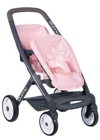 Wózek dla bliźniaków Powder Pink Maxi Cosi&Quinny Smoby z pasem bezpieczeństwa dla lalki 42 cm