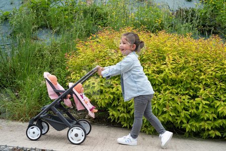 Wózki od 18 miesięcy - Wózek dla bliźniaków Powder Pink Maxi Cosi&Quinny Smoby z pasem bezpieczeństwa dla lalki 42 cm_1