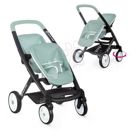 Kinderwagen für Puppe ab 18 Monaten - Puppenwagen für Zwillinge mit verstellbaren Sitzen Maxi Cosi Twin Pushchair Sage Smoby