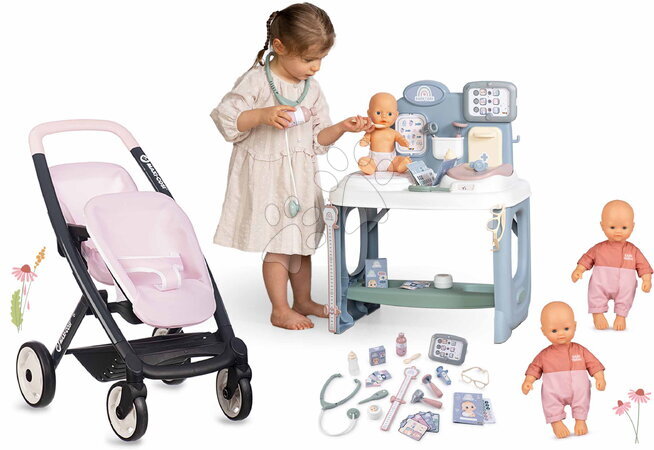 Maxi-Cosi Quinny - Set de poussette pour poupées jumelles chez le médecin Twin Pushchair Rose Maxi Cosi&Quinny Smoby