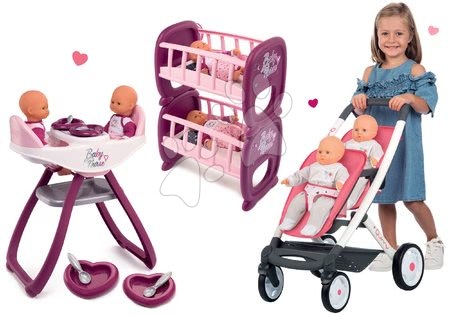 Wózki dla lalek w zestawie - Zestaw wózek dla dwóch lalek Twin Trio Pastel Maxi Cosi & Quinny Smoby - 20