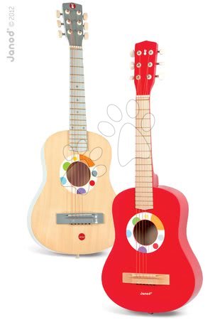 Dětské hudební nástroje - Dřevěná kytara  Confetti Big Red Guitar s realistickým zvukem Janod - 1
