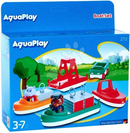 Vodní dráhy - Kontejnerové lodě a motorové čluny AquaPlay s hrošíkem a medvědem 7 kusů (kompatibilní s Duplom)_1